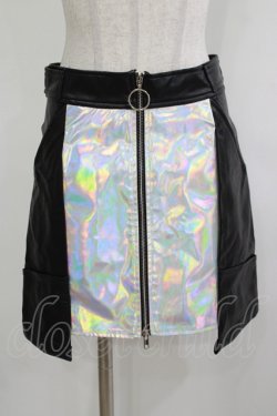 画像1: LISTEN FLAVOR / ホログラフィックレザー台形スカート  ブラック H-25-12-03-053-PU-SK-KB-ZH