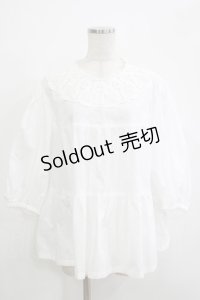 Jane Marple Dans Le Salon / Vintage Lace Yoke Tunic Blouse M ホワイト H-25-12-03-066-JM-BL-KB-ZH