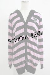 ALGONQUINS / フード付きボーダーニットカーディガン F 黒×ピンク H-25-12-03-071-AL-TO-KB-ZH