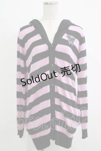 ALGONQUINS / フード付きボーダーニットカーディガン F 黒×ピンク H-25-12-03-071-AL-TO-KB-ZH