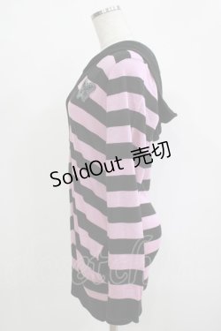 画像2: ALGONQUINS / フード付きボーダーニットカーディガン F 黒×ピンク H-25-12-03-071-AL-TO-KB-ZH