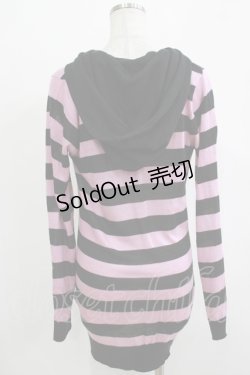 画像3: ALGONQUINS / フード付きボーダーニットカーディガン F 黒×ピンク H-25-12-03-071-AL-TO-KB-ZH