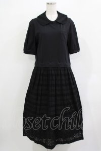 Jane Marple / ヴィンテージストライプレースコラボレーションドレス  ブラック×ブラック H-25-12-03-009-JM-OP-KB-ZT120