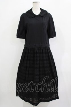 画像1: Jane Marple / ヴィンテージストライプレースコラボレーションドレス  ブラック×ブラック H-25-12-03-009-JM-OP-KB-ZH