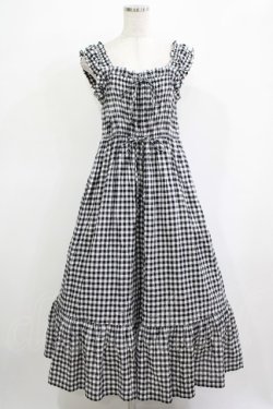 画像1: Jane Marple / シャーリングギンガムキャミソールドレス  ブラック H-25-12-03-010-JM-OP-KB-ZH