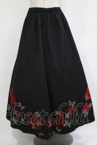 h.NAOTO / 裾プリントロングスカート  黒 H-25-12-03-017-HN-SK-KB-ZH