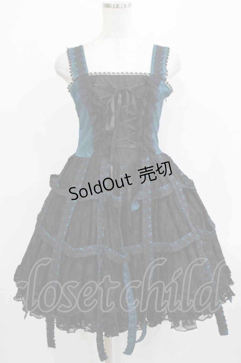 画像1: h.NAOTO / Deep Green Rose Bird Cage Dress  ブラック×グリーン H-25-12-03-020-HN-OP-KB-ZH (1)