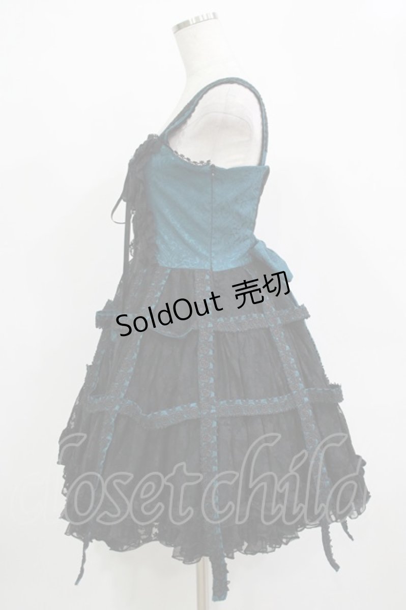 画像2: h.NAOTO / Deep Green Rose Bird Cage Dress  ブラック×グリーン H-25-12-03-020-HN-OP-KB-ZH (2)