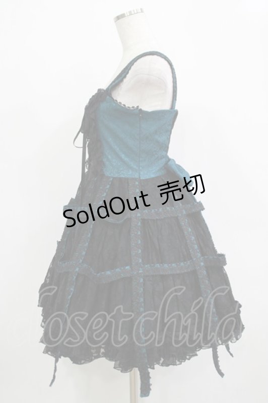 画像2: h.NAOTO / Deep Green Rose Bird Cage Dress  ブラック×グリーン H-25-12-03-020-HN-OP-KB-ZH (2)