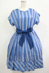 Jane Marple / リボン付ストライプドレス  ブルー H-25-12-03-021-JM-OP-KB-ZT1208H