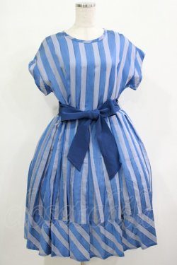 画像1: Jane Marple / リボン付ストライプドレス  ブルー H-25-12-03-021-JM-OP-KB-ZH