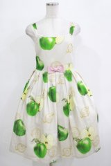 Emily Temple cute / Apple Stampノースリーブワンピース  グリーンアップル H-25-12-03-022-ET-OP-KB-ZT1208H