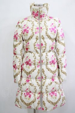 画像1: JESUS DIAMANTE / ベルサイユダウンコート 38 新オーナメント柄ローズローズオフ白 H-25-12-04-031-JE-CO-NS-ZH