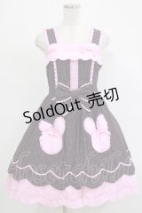 Angelic Pretty / うさぎちゃんポッケジャンパースカート Free ブラック/ピンク H-25-12-04-004-AP-OP-NS-ZH