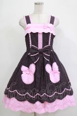 画像1: Angelic Pretty / うさぎちゃんポッケジャンパースカート Free ブラック/ピンク H-25-12-04-004-AP-OP-NS-ZH (1)