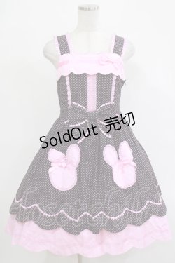 画像1: Angelic Pretty / うさぎちゃんポッケジャンパースカート Free ブラック/ピンク H-25-12-04-004-AP-OP-NS-ZH