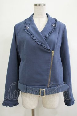 画像1: axes femme POETIQUE / フリルライダースジャケット M ブルー H-25-12-04-041-AX-JA-NS-ZH
