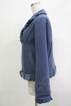 画像2: axes femme POETIQUE / フリルライダースジャケット M ブルー H-25-12-04-041-AX-JA-NS-ZH