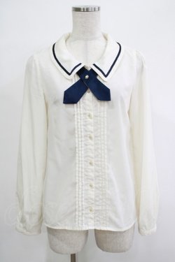 画像1: Amavel / クロスリボンタイブラウス Free アイボリー/ネイビー H-25-12-04-052-CA-BL-NS-ZH
