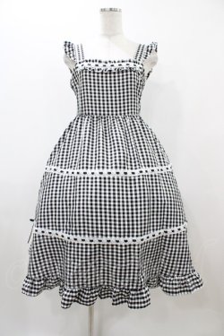 画像1: Cherirulu Chocola / ギンガムチェックジャンパースカート S ブラック H-25-12-04-1044-0-OP-NS-ZH