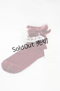 LIZ LISA / ベロアリボンクルー丈ソックス  ボルドー H-25-12-04-1014-LO-ZA-NS-ZH