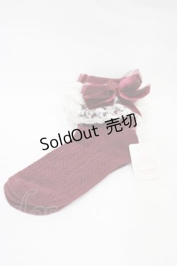 画像1: LIZ LISA / ベロアリボンクルー丈ソックス  ボルドー H-25-12-04-1014-LO-ZA-NS-ZH