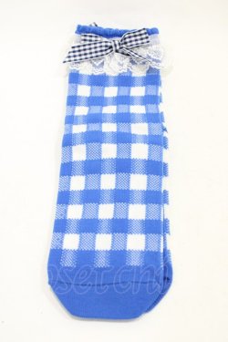画像1: Angelic Pretty / Lovelyギンガムクルー丈ソックス  ブルー H-25-12-04-1019-AP-ZA-NS-ZH