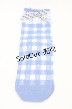 画像1: Angelic Pretty / Lovelyギンガムクルー丈ソックス  ブルー H-25-12-04-1019-AP-ZA-NS-ZH