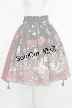 画像1: ALICE and the PIRATES / クリスの百鬼夜行〜宵に咲き誇る妖の華〜柄スカート Free 墨×エンジ（Black） H-25-12-04-011-PA-SK-NS-ZH