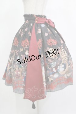 画像2: ALICE and the PIRATES / クリスの百鬼夜行〜宵に咲き誇る妖の華〜柄スカート Free 墨×エンジ（Black） H-25-12-04-011-PA-SK-NS-ZH
