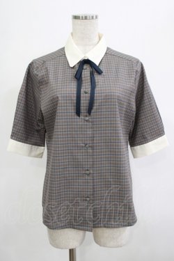 画像1: Fi.n.t / タイ付きチェッククレリック5分袖シャツ Free GRAY×NV H-25-12-05-032-CA-BL-NS-ZH