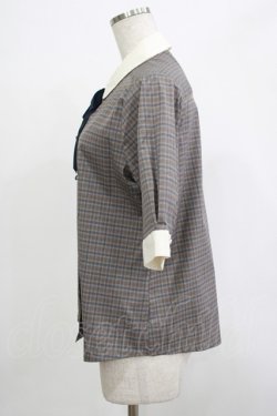 画像2: Fi.n.t / タイ付きチェッククレリック5分袖シャツ Free GRAY×NV H-25-12-05-032-CA-BL-NS-ZH