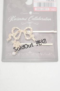 画像1: Kurumi Collaboration / CLK*リボンヘアピン  ゴールド H-25-12-05-039-GO-AC-NS-ZH