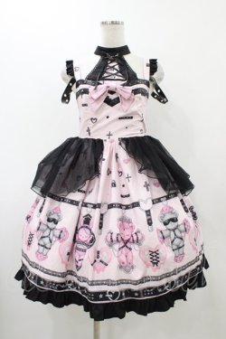 画像1: STRANGE CAT EYES（海外ロリータブランド） / ボンテージベアジャンパースカート M ピンク H-25-12-05-1040-0-OP-YZ-ZH