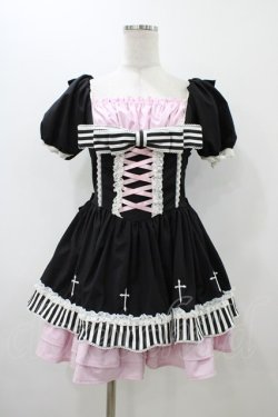 画像1: SORCERESS AND NIGHTINGALE（海外ロリータブランド） / クロスワンピース M ブラック/ピンク H-25-12-05-1048-0-OP-YZ-ZH