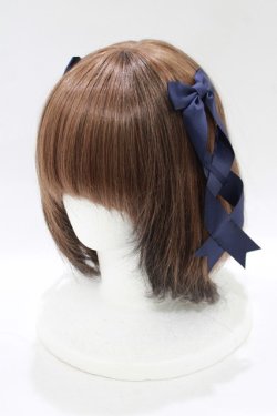 画像1: LOTUS ribbon / ツインテールリボンバレッタ  ネイビー H-25-12-05-075-EL-ZA-NS-ZH