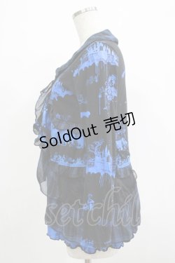 画像2: HANGRY&ANGRY / チェックフリルプリントボレロ  黒×青 H-25-12-06-046-HN-TO-KB-ZH