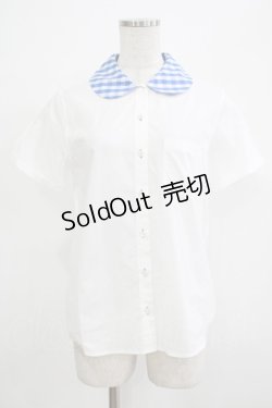画像1: Jane Marple / ギンガムカラー半袖ブラウス M オフ×ブルー H-25-12-06-051-JM-BL-KB-ZH