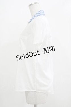 画像2: Jane Marple / ギンガムカラー半袖ブラウス M オフ×ブルー H-25-12-06-051-JM-BL-KB-ZH