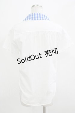 画像3: Jane Marple / ギンガムカラー半袖ブラウス M オフ×ブルー H-25-12-06-051-JM-BL-KB-ZH