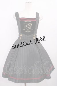 Amavel / トランプ刺繍入りベロア切替ストライプ柄ジャンスカ Free ブラック H-25-12-06-1006-CA-OP-NS-ZH