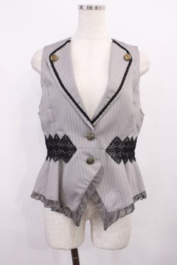 画像1: axes femme POETIQUE / ストライプショートベスト M グレー H-25-12-06-1025-AX-JA-NS-ZH