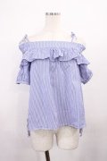 franche lippee black / ストライプフリルブラウス M ブルー H-25-12-06-1027-LO-BL-NS-ZH
