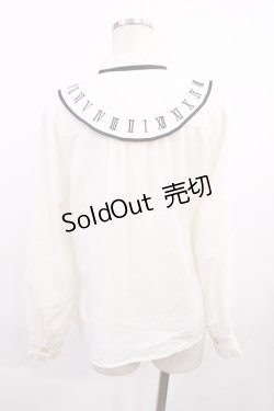 画像2: Amavel / 時計刺繍つけ衿ブラウス Free オフ/ブラック H-25-12-06-1031-CA-BL-NS-ZH