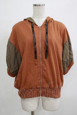 画像1: NieR Clothing / チェック切替半袖パーカー  茶 H-25-12-06-059-PU-TO-KB-ZH