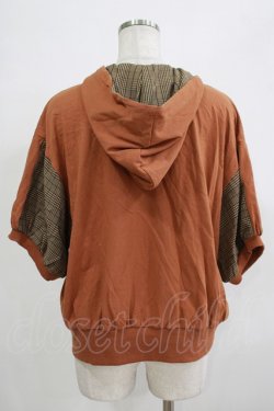 画像3: NieR Clothing / チェック切替半袖パーカー  茶 H-25-12-06-059-PU-TO-KB-ZH