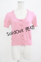 Emily Temple cute / プチリボン付ニットカーディガン  ピンク H-25-12-06-060-ET-TO-KB-ZT1208H