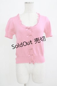 Emily Temple cute / プチリボン付ニットカーディガン  ピンク H-25-12-06-060-ET-TO-KB-ZT1208H