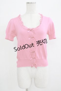 画像1: Emily Temple cute / プチリボン付ニットカーディガン  ピンク H-25-12-06-060-ET-TO-KB-ZT1208H