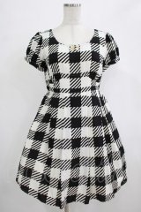 Emily Temple cute / Emilyギンガムパフスリーブワンピース M ブラック H-25-12-06-008-ET-OP-KB-ZH